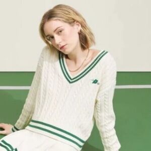 NWT Target x Prince Pickleball Women's V neck Cable Knit Pullover  cream green